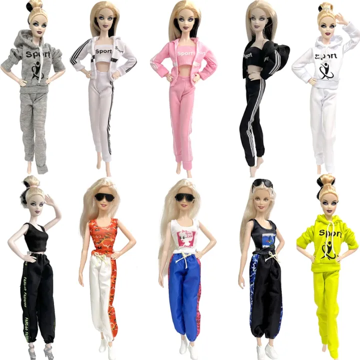 nk-1-pcs-fashion-outfit-dollhouse-casual-sports-wear-yoga-dress-gym-hooded-clothes-for-barbie-doll-accessories-kids-toys-jj