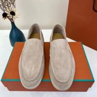 Luxury Designer LP Suede Shoes Summer Charms Embellished Walk Suede Loafers Couple Mens Womens Leather Casual Slip on Flats Shoe