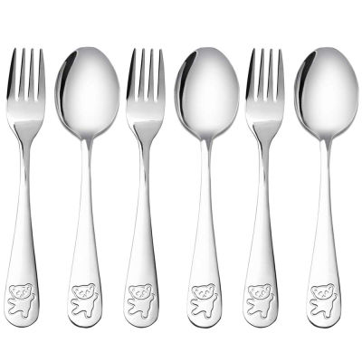 Stainless Steel Child Safety Cutlery Bear Children Spoon and Fork Set Toddler Utensils Metal Cutlery Set