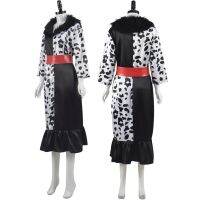 ชุดคอสเพลย์ผู้หญิง Cruella วิกผมเข็มขัดสีแดงเสื้อผ้ากุลสตรีผู้ใหญ่สำหรับเด็กผู้หญิงชุดงานปาร์ตี้ปลอมตัวสำหรับเทศกาลฮาโลวีน