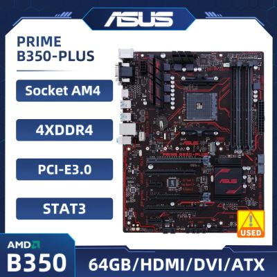 เมนบอร์ด AMD B350 ASUS ไพรม์ B350-PLUS เมนบอร์ด AM4 4 × DDR4 64GB PCI-E 3.0ม. 2 USB3.1 ATX สำหรับ AMD Ryze 7Th Gen A ซีพียูรุ่น