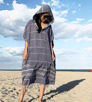 【DT】hot！ YEUZLICOTTON Wearable Turkish Beach Sandproof Cotton Large Poncho Robe Hooded Wetsuit Changing Dry