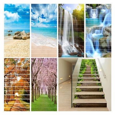 6pcs/13pcs Natural Landscape Stair Stickers Staircase Waterproof Removable Adhesive DIY Beach Stairway Decals Murals Home Decor