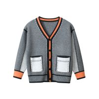 Spring Autumn New 2023 Childrens Sweater Long Sleeve V-Neck Knitted Boys Coat Single Breasted Jacket Kids Outwear Dropshipping