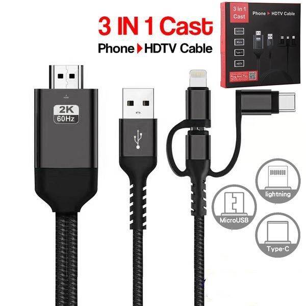 USB 3in1 HDMI cable 4K Android to HDTV HDMI Cable Phone connection
