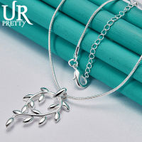 URPRETTY 925 Sterling Silver Leaves Pendant Necklace Inch For Woman Man Party Wedding Fashion Jewelry