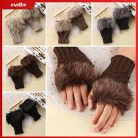 EWELLBE Warm Knitted Winter Autumn Faux Rabbit Fur Exposed Finger Wrist Gloves Couples Fingerless Mittens