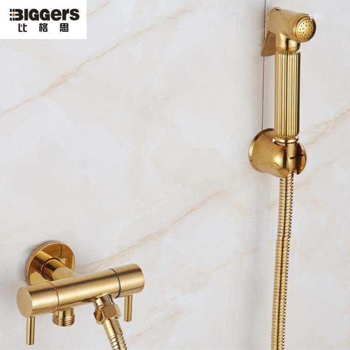 Biggers Gold Color Copper Bathroom Toilet Bidets Faucet Set Hand Shower