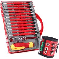 1Set Insulated Electrician Screwdriver Set with Magnetic Wristband Tools 1000V Red Metal for Men PH Slotted Torx Hex Square Bits