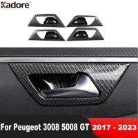 ขอบฝาครอบมื่อจับประตูด้านในรถยนต์สำหรับ Peugeot 3008 5008 GT 2017 2018 2019 2020 2021 2022คาร์บอน2023อุปกรณ์ตกแต่งภายใน