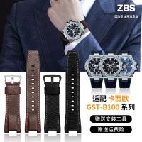 Suitable for Casio watch strap GST-B100/S120/W130L/W300/S130 nylon leather watch strap for men 【JYUE】