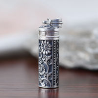 V.YA 925 Real Sterling Silver Vintage Ethnic Thai Silver Engraved Silver Gawu Box Necklace Pendant for Men Women Unique Jewelry