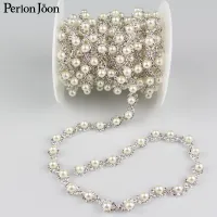 1yard Two styles small pearl crystal Manual rhinestones trim Ribbon metal chain for dress, bag, shoes accessories ML006-007