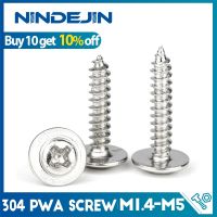 NINDEJIN Phillips Round Washer Head Tapping Screw M1.4-M5 Stainless Steel Cross Round Head With Pad Self Tapping Screw PWA Screw Nut Drivers