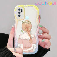 Jjlingji เคสสำหรับ VIVO Y30 Y30i Y50เคสแฟชั่นด้านหลังเงาผู้หญิงลายเนื้อครีมขอบคลื่นกันกระแทกแบบใสนิ่มเคสมือถือโปร่งใสลายกล้องถ่ายรูปที่สร้างสรรค์เคสป้องกันซิลิกาเจล