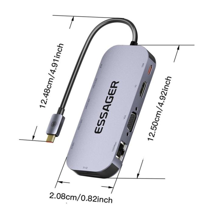 ฮับพอร์ตเครื่องแยกอเนกประสงค์แบบ11-in-1รองรับอะแดปเตอร์ฮับแบบพกพา100วัตต์ที่ชาร์จเร็วสามารถใช้งานร่วมกับแล็ปท็อปได้ตัวแยก-hdmi