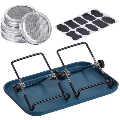 Sprouting Kit, 4 PCS Stainless Steel Sprouting Lids,2 Sprouting Stands,Sprouting Tray,Label Sticker,Sprouts Growing Kit