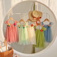 ZZOOI Beautiful three-dimensional Flower Girls Mesh Dress 2023 Summer New Flying Sleeve Baby Puffy Dress Birthday Party Princess Dress