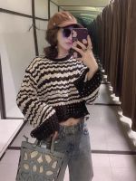 ZARAˉ ZA New Autumn Womens Round Neck Navel Short Loose Striped Hollow Knit Sweater 7901867 064