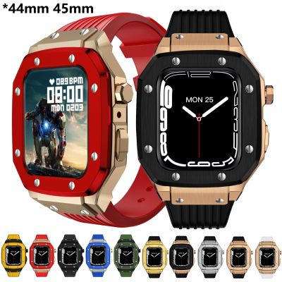 Mod Kit Case Set For Apple Watch 8 7 6 5 44 45Mm Luxury Rubber Stainless Steel Cover For Iwatch Series Alloy Watch Accessories