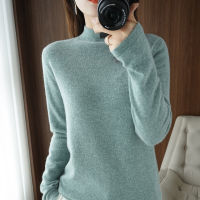 Ladies cashmere sweater 2021 autumn and winter new pure color simple flat high-neck knitted womens sweater