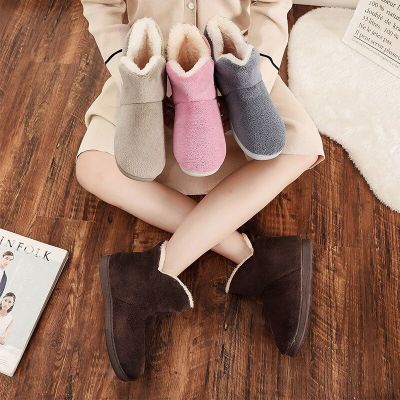 Women Warm Slippers Couples Winter Shoes Soft Plush High Top Female Male Indoor Home Floor Boots Anti-Slip Ladies House SlipperTH