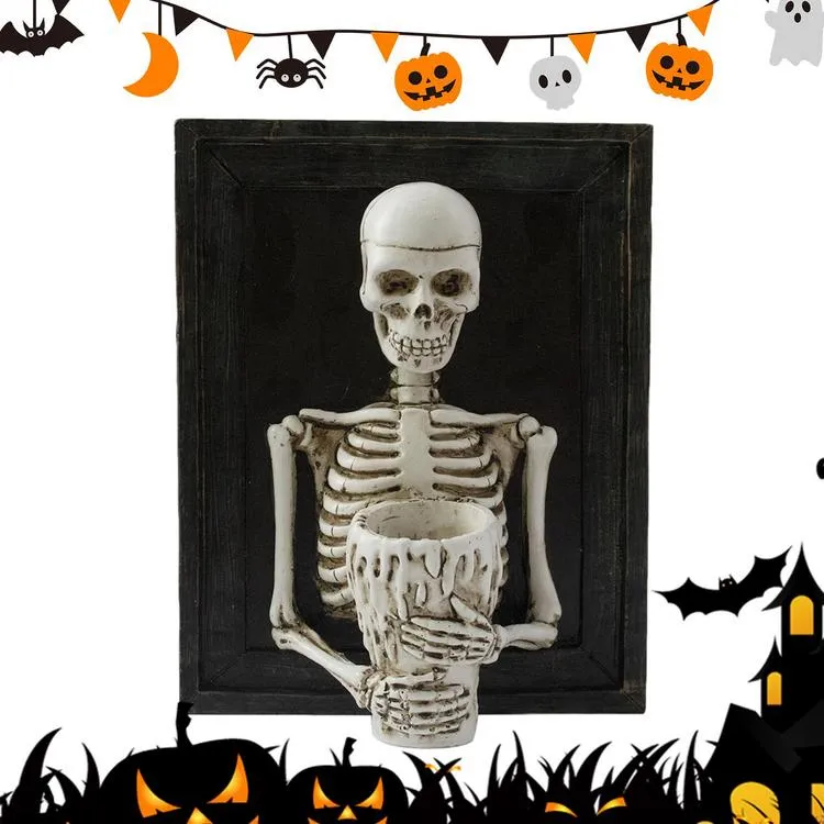 Skeleton Candle Holder Halloween Artwork Candlestick Spooky Table ...