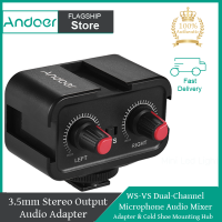 Andoer WS-VS Dual - Channel เสียงไมโครโฟนอะแดปเตอร์ผสมเย็นรองเท้าเมาท์ฮับ 3.5 มม. สำหรับ Canon Ni - Kon SO - NY DSLR Camera กล้องวิดีโอ