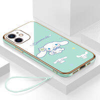 เคส iphone 12 กรอบสีทองชุบด้วยไฟฟ้า รวมทุกอย่าง ฝาหลัง วัสดุ TPU ป้องกันการหล่น ป้องกันการชนกัน กันน้ำ สายรัดข้อมือการ์ตูนน่ารัก เคสโทรศัพท์มือถือ