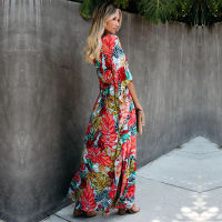 Bohemian Printed Kaftan Women Beachwear Tunic Beach Cover up Saida de Praia Swimsuit Bikini Cover-ups Pareo Sarong #Q944