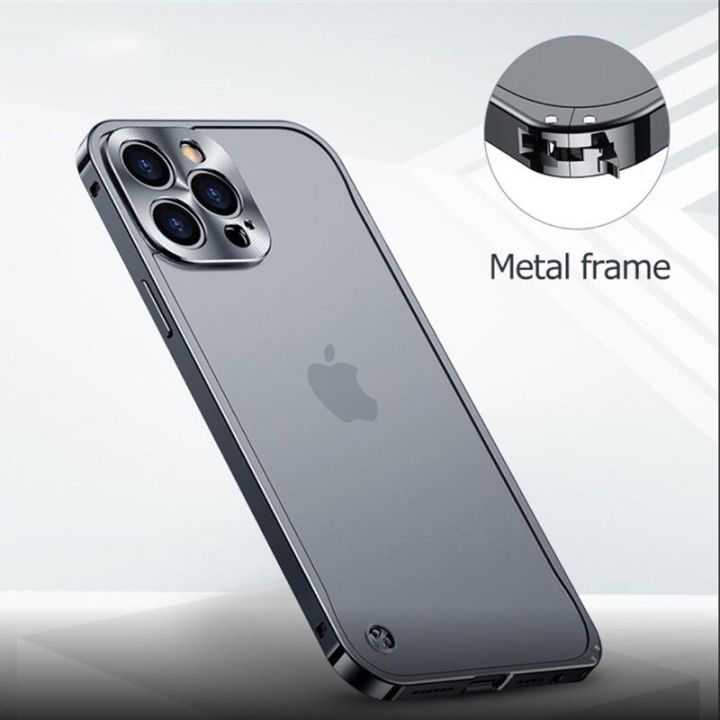 electroplated-metal-frame-case-for-iphone-14-12-11-13-pro-max-12-13-mini-14-frosted-translucent-acrylic-back-plate-cases-phone-cases