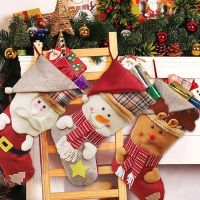 Large Christmas Stockings Santa Elk Fabric Gift Snowflake Socks Lovely Gift Bag For Children Fireplace Tree Christmas Decoration