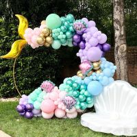 166pcs Mermaid Tail Shell Balloon Arch Macaron Pink Latex Ballon Baby Shower Princess Birthday Under the Sea Party Wedding Decor
