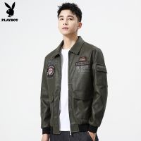 PLAYBOY LEATHER CLOTHES New Slim and Handsome Mens Coat Embroidered PU Leather Jacket vb