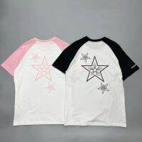 Chrome Hearts1✾☒ ฤดูใบไม้ผลิและฤดูร้อนแบรนด์อินเทรนด์ตัวอักษรสันสกฤตพิมพ์สีบล็อก Raglan CROSS ดอกไม้ดาวเสื้อยืดแขนสั้นสำหรับผู้ชายและผู้หญิง