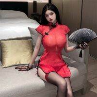 [COD] supply sexy lingerie bright silk mesh elegant charm classical cheongsam see-through nightdress backless