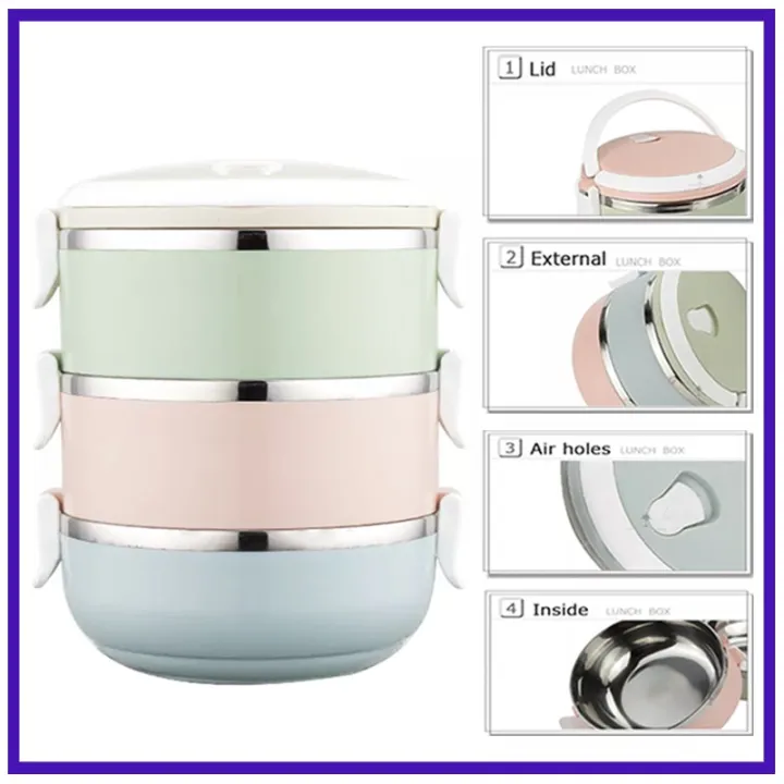 E. Korea 3 Layer Stainless Steel Lunch Box High Quality Insulated