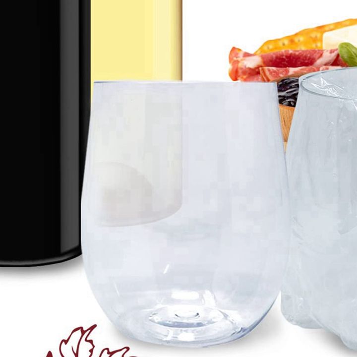 40x-แก้วไวน์ทิ้ง-แก้วไวน์พลาสติก-stemless-สำหรับงานปาร์ตี้ถ้วยไวน์-แก้วแชมเปญพลาสติก