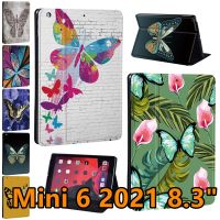 Casing Tablet ใหม่สำหรับ IPad Mini 6 8.3นิ้ว2021 A2567/A2568/A2569หนัง PU บางเฉียบพิมพ์ลายผีเสื้อชุดฝาครอบป้องกัน