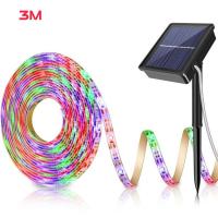 Solar Powered 5M 150LED Strip Light outdoor RGB 2835 Flexible Lighting Ribbon Tape Waterproof LED Strip Backlight Garden Decor