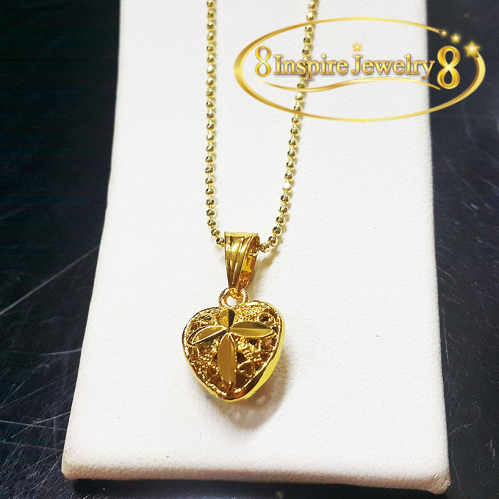 inspire-jewelry-จี้หัวใจตอกลายฉลุสีทองพร้อมสร้อยคอสีทอง-gold-plated-ตามภาพ-คือยาว-18-นิ้ว-งานแบบร้านทอง