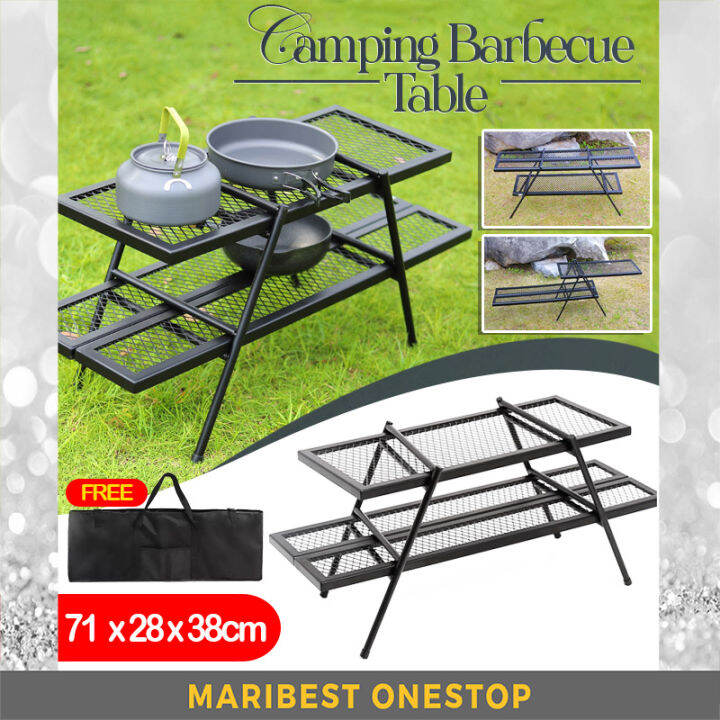 Folding Campfire Grill Portable Camp Table Barbecue Camping Grill Shelf