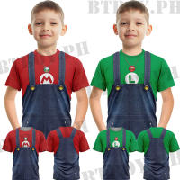 เสื้อยืด Super Mario Bros อายุ3-14ปีสำหรับเกมเด็กปาร์ตี้แขนเสื้อสั้นแบบสวมหัวสำหรับเสื้อเด็กผู้หญิงและผู้ชาย