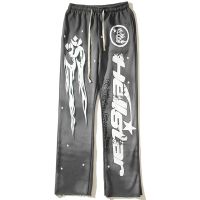 Hellstar Sweatpants Men Women Heavy Wool Fabric Flame Letter Print HELLSTAR High Street Hip Hop Loose Casual Pants Men Women