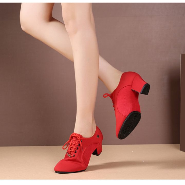 รองเท้าผ้าใบรองเท้าเต้นรำละตินสำหรับผู้หญิง39-s-แจ๊สซัลซ่าเต้นแทงโก้สำหรับผู้หญิงพื้นรองเท้านุ่มส้นสูงระดับกลางไม่ลื่นผู้หญิง
