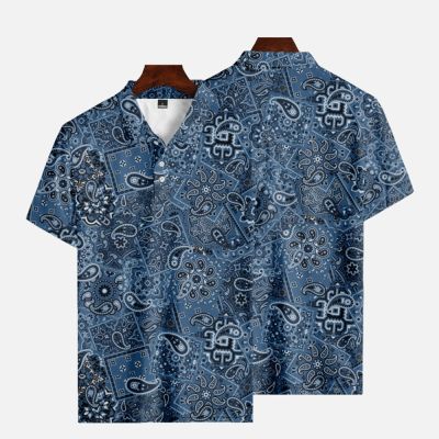 【high quality】  Mens Button Polo Shirt with Printed Vintage Hawaiian Style Mens Fashion Casual Sleeve Shorts 2023
