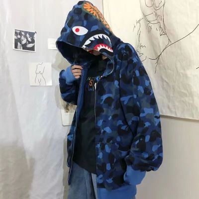 M&amp;GS Natlux เสื้อแจ็คเก็ตแขนยาว เสื้อฮู้ดกันหนาวแขนยาว ลายปลาฉลาม ทรงโอเวอร์ไซส์ สไตล์เกาหลี