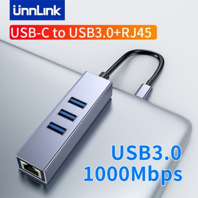 Unnlink USB C ไปยัง RJ45 USB3.0 1000 Mbps/ 100ตัวแปลง Mbps Type-C ศูนย์กลางสำหรับ Macbook Air Pro iPad Pro M2 M1 PC Type C 3.1 Splitter Feona