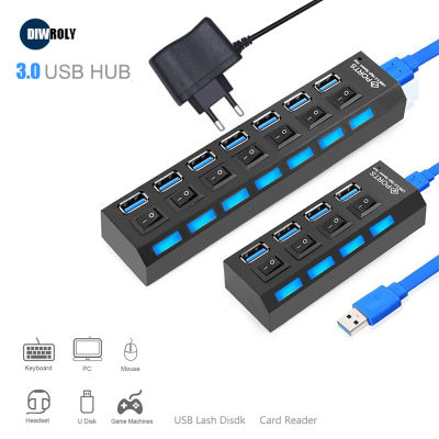 USB Hub 3.0 Hub USB 3 USB 2.0 USB Splitter Power Adapter 4/7 พอร์ตหลาย Expander 2.0 พร้อมสวิทช์สำหรับอุปกรณ์เสริม PC-kdddd