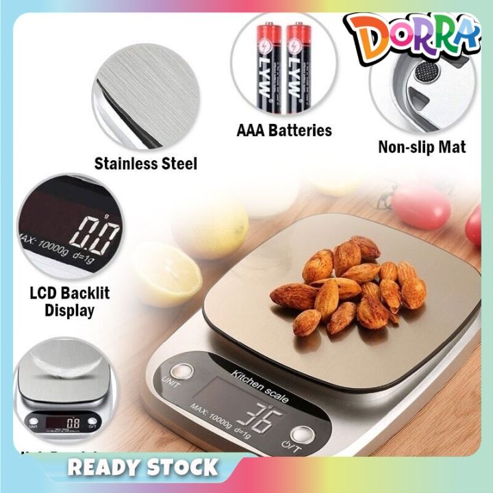 Kitchen Food Scale 5/10kg Accuracy 1g Stainless Steel Digital